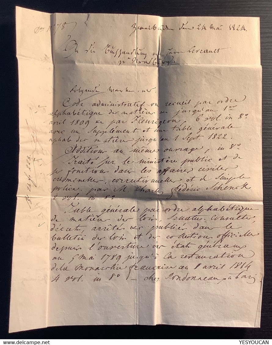 ZWEIBRÜCKEN PP (Bayern Pfalz)1824 Brief>Strasbourg France Levrault Libraire(PHILATELIE)"BAVIÉRE PAR WISSENBOURG" (lettre - Precursores