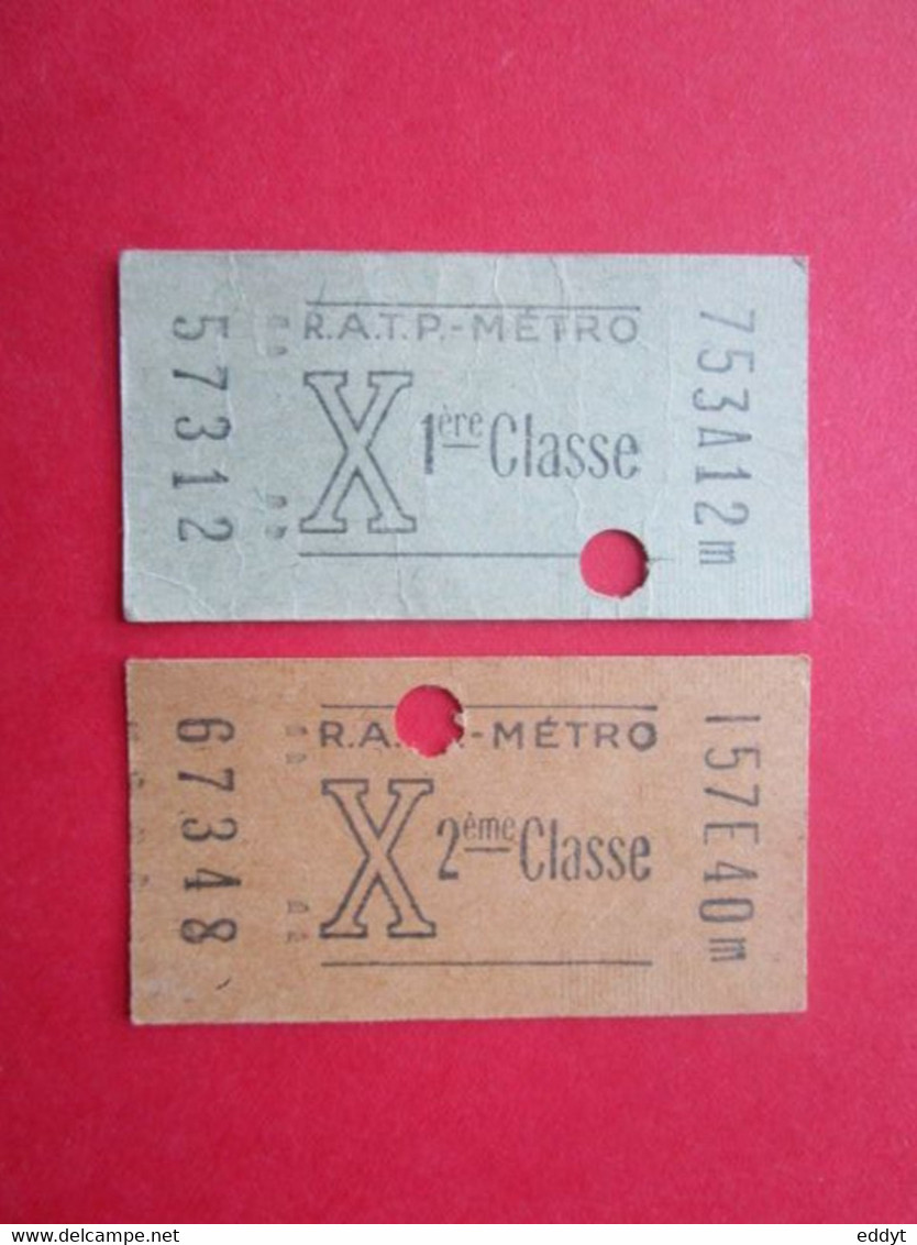 2 TICKETS Métro Autobus RATP - PARIS - 1°/2° Classe  - Série X - 1960/70 - TBE - Monde