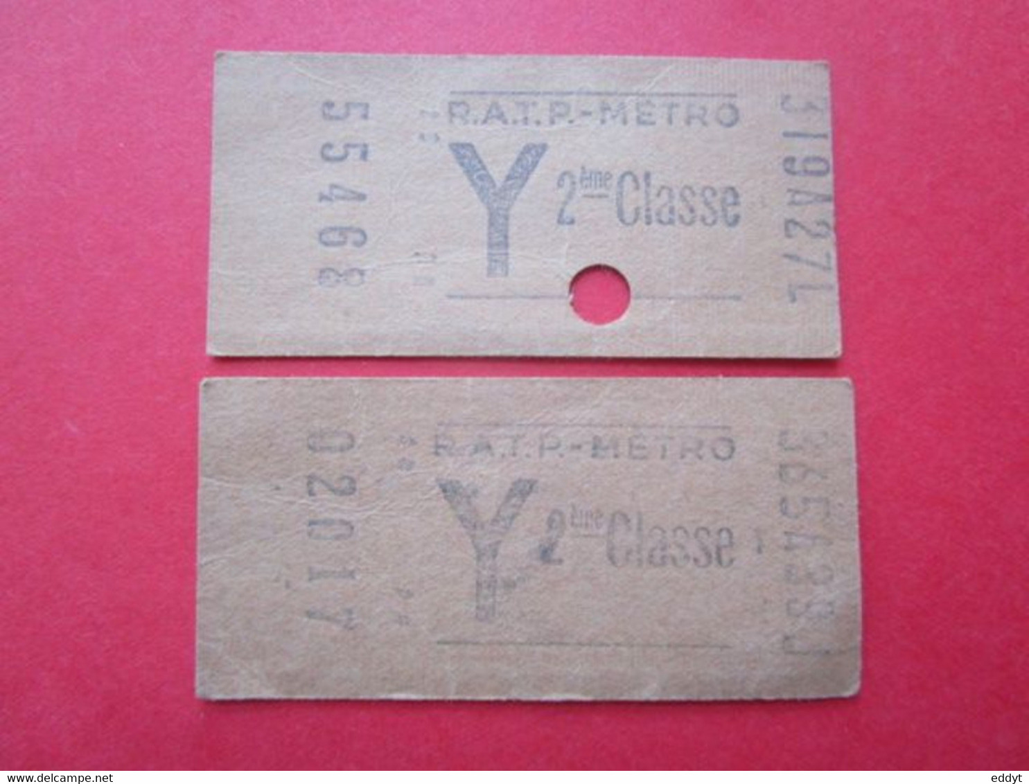 2 TICKETS Métro Autobus RATP - PARIS - 2° Classe  - Série Y - 1960/70 - TBE - Monde