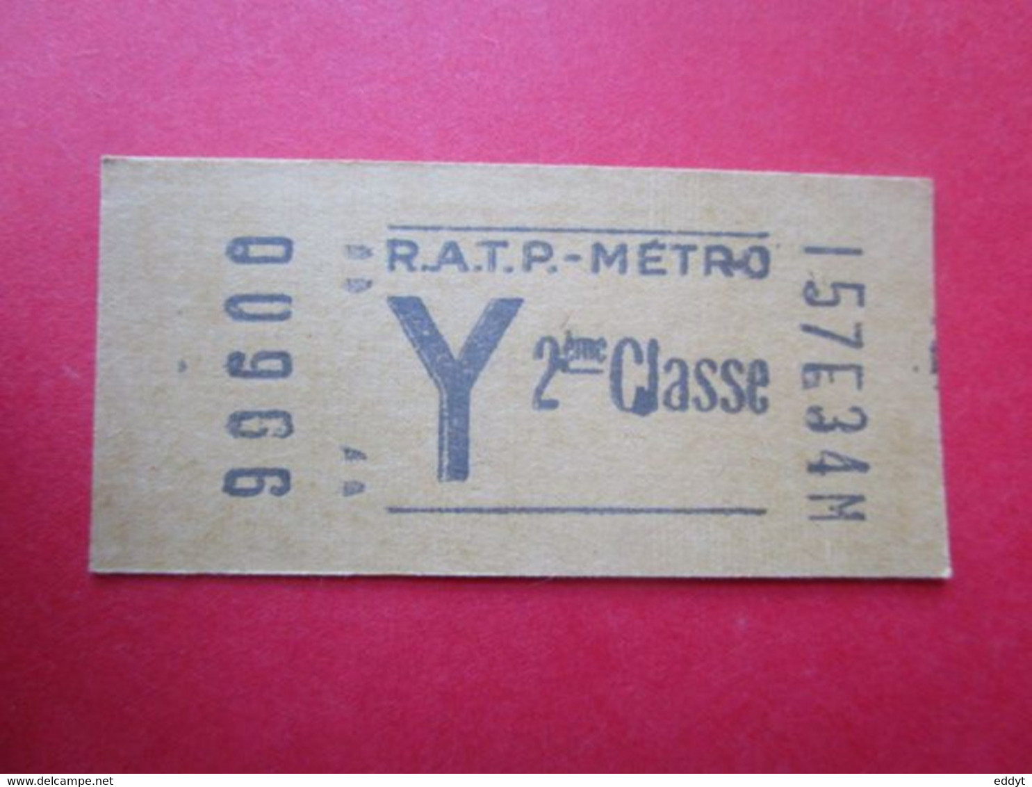 TICKET Métro Autobus RATP - PARIS - 2° Classe  - Série Y - 1960/70 - NEUF - Monde