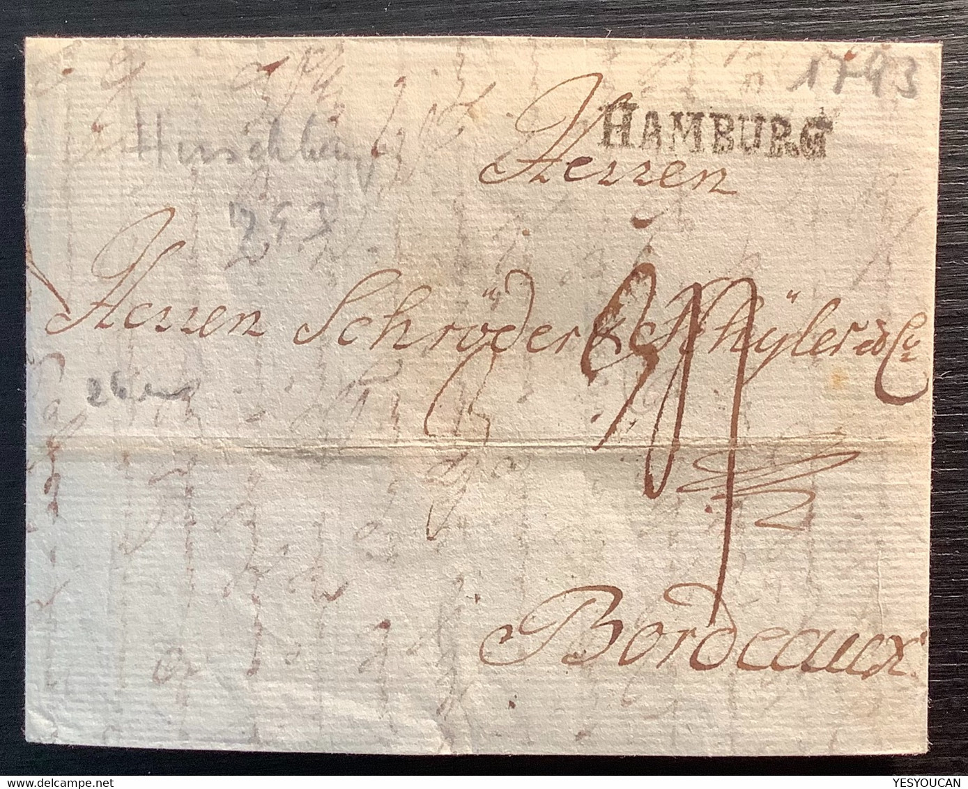 "HAMBURG" 1793 Brief Hirschberg Schlesien (Preussen)>Schroeder Schuyler Bordeaux France(lettre Transit Post Frankreich - [Voorlopers