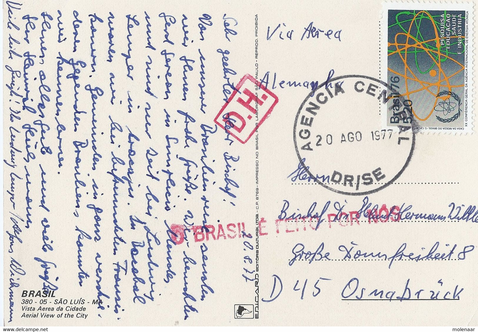 Brazilie Postkaart Sao Luis "Vista Area De Cidade" Gebruikt (864) - São Luis