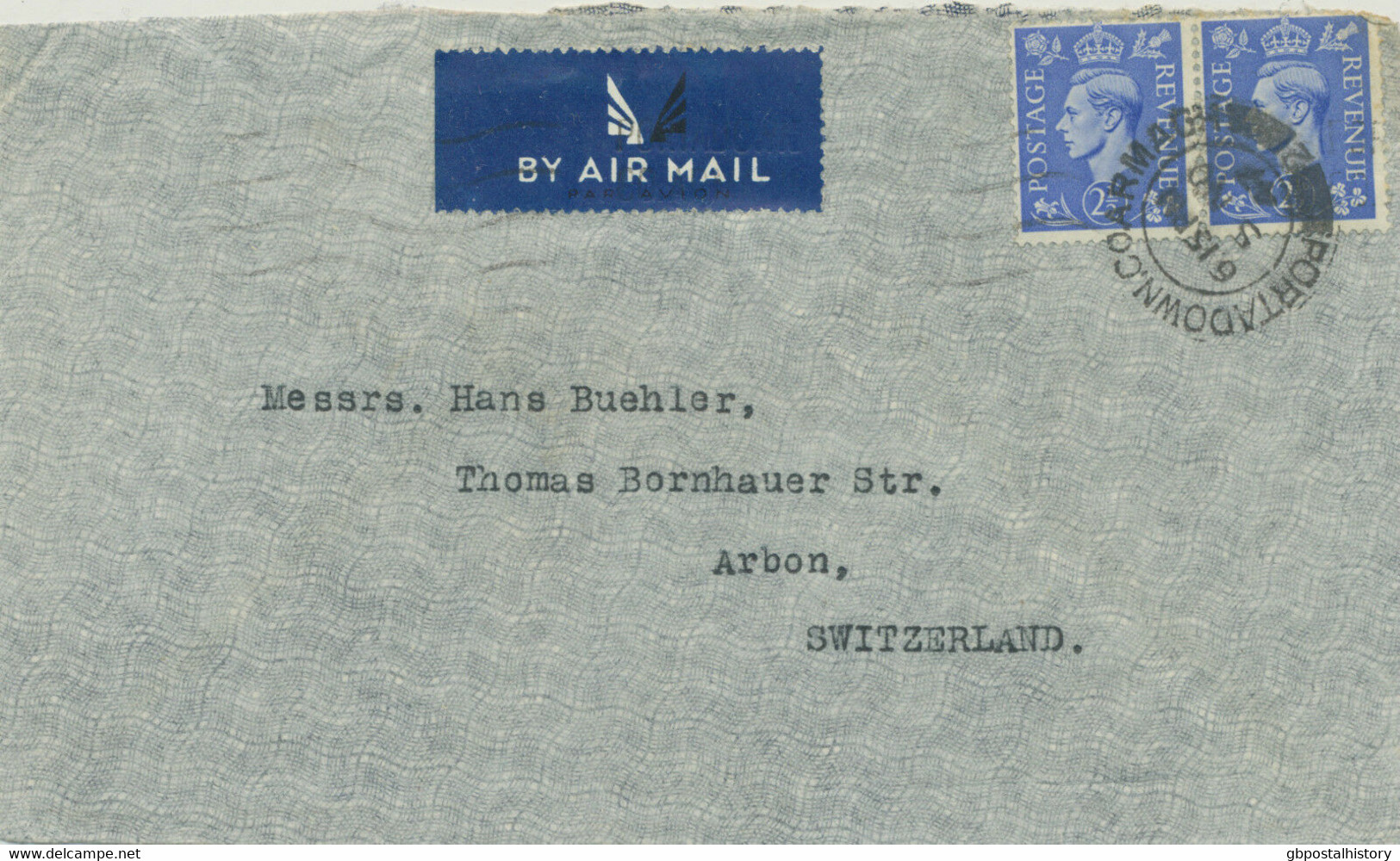 GB „PORTADOWN.CO.ARMAGH / 2“ Double Ring (25 Mm) Airmail Cover To Switzerland - Irlanda Del Norte