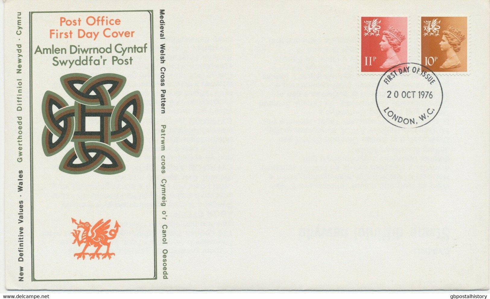 GB REGIONALS WALES 1976 Machin 10P + 11P Superb Ill. FDC FDI-CDS "LONDON.W.C." - Pays De Galles