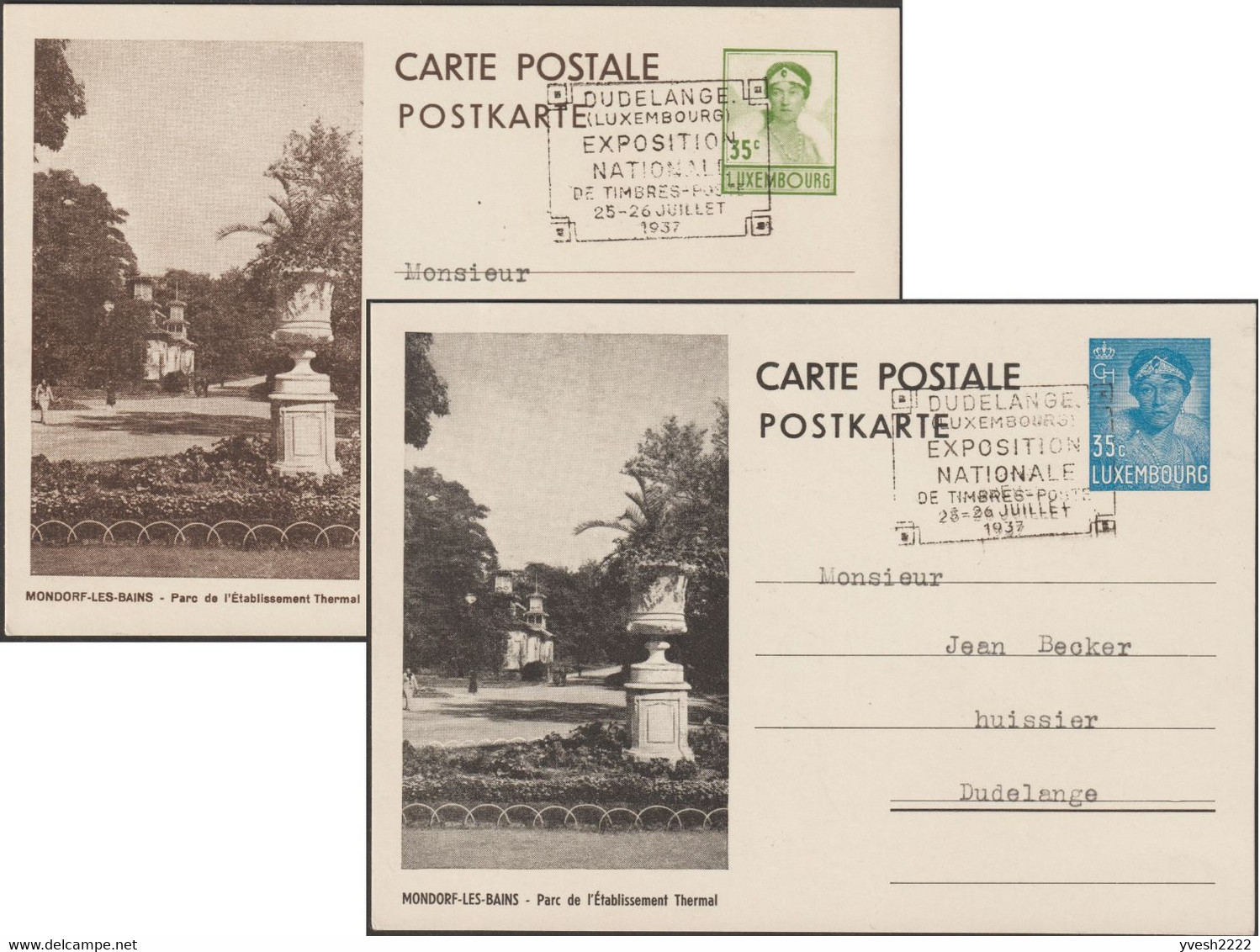 Luxembourg 1936 Et 1937. 2 Entiers Postaux à 35 C  Vue Touristique, Parc De L'établissement Thermal, Mondorf-les-Bains - Termalismo