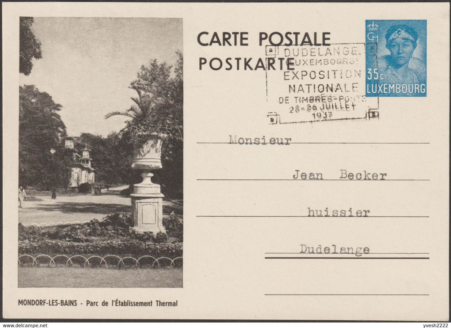 Luxembourg 1936 Et 1937. 2 Entiers Postaux à 35 C  Vue Touristique, Parc De L'établissement Thermal, Mondorf-les-Bains - Kuurwezen