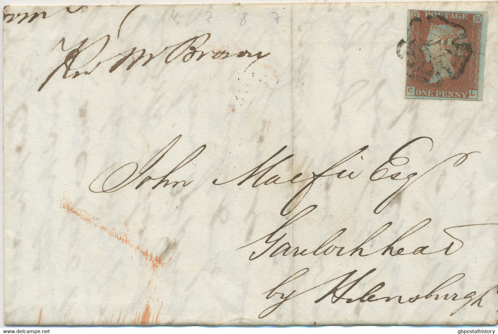 GB 1843 QV 1D Red-brown Bluish Paper (CL), Plate 30 Full Margins To Garelochhead - Storia Postale