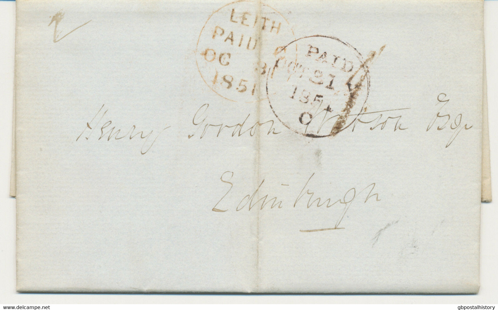 GB 1851, „LEITH / PAID“ Red CDS (POSTMARK-ERROR: Month "OC" Instead Of "OCT") - Storia Postale