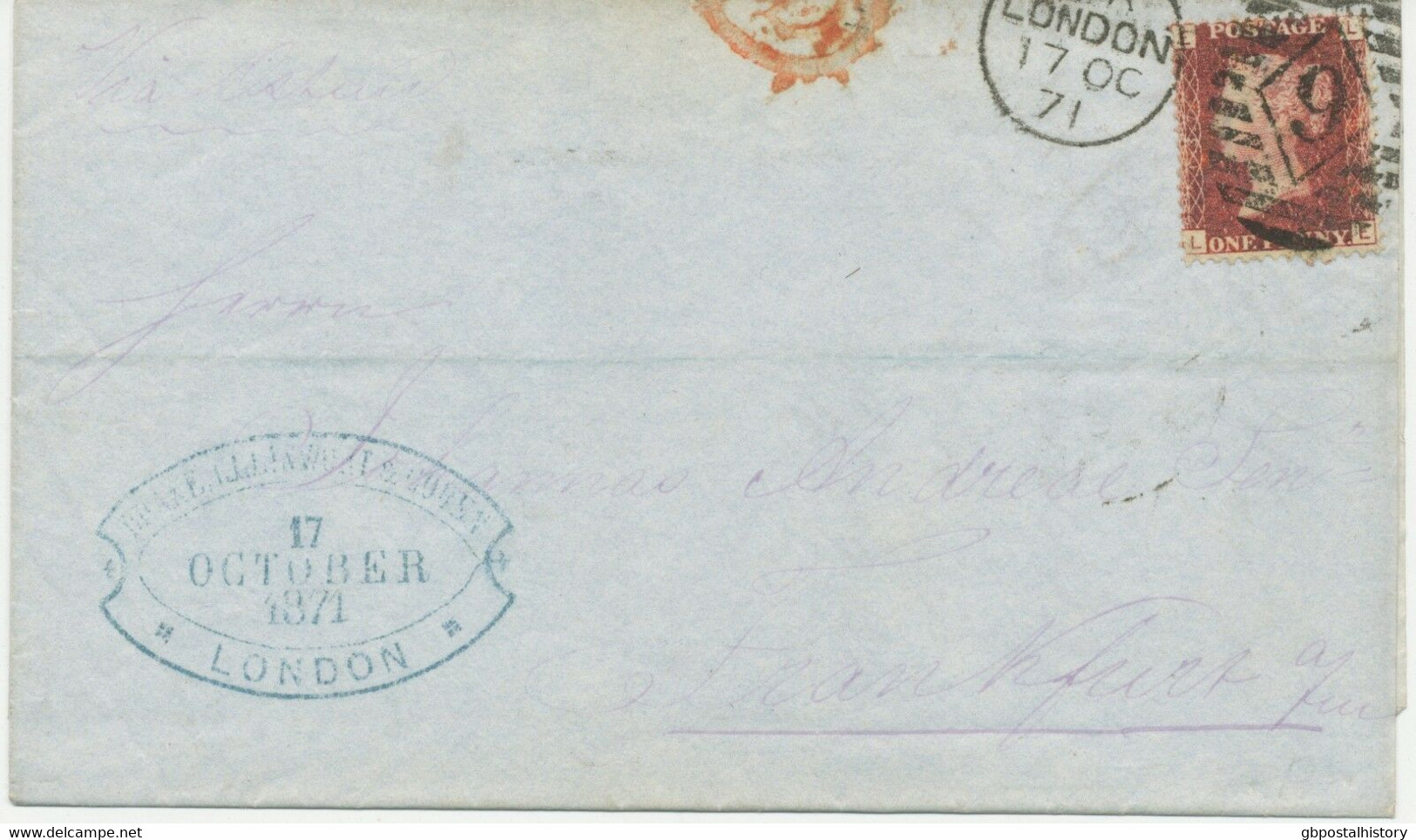 GB 1871 QV 1d Rose-red Pl.137 (LE) W Variety: Broken "E" Of "ONE" On VF Cover With Duplex "LONDON / 9" - Briefe U. Dokumente