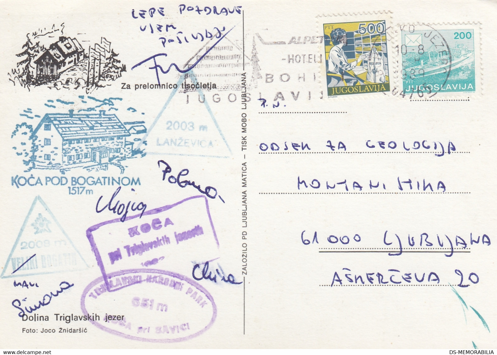 Yugoslavia Mountaineering Alpinism Postmarks , Triglav Bogatin Savica Lanževica 1989 - Escalade