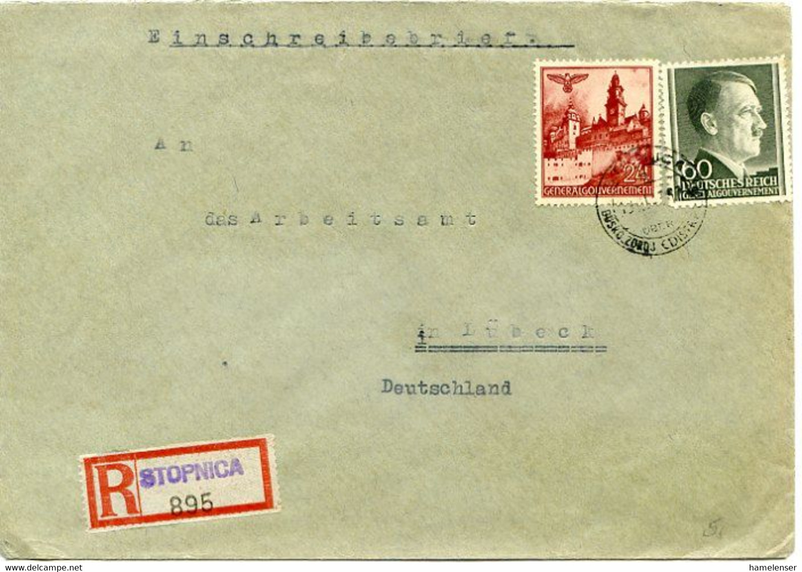 48571 - Deutsches Reich / Generalgouvernement - 1943 - R-Bf. Von STOPNICA Nach Luebeck - Occupation 1938-45