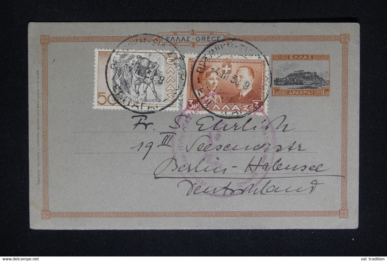 GRECE - Entier Postal + Complément De Athènes Pour Berlin En 1938 - L 91238 - Ganzsachen