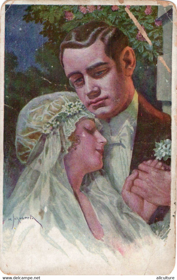 A926- MARRIED COUPLE SIGNED ILLUSTRATION H.SCHUBERT 1923 USED VINTAGE POSTCARD - Schubert