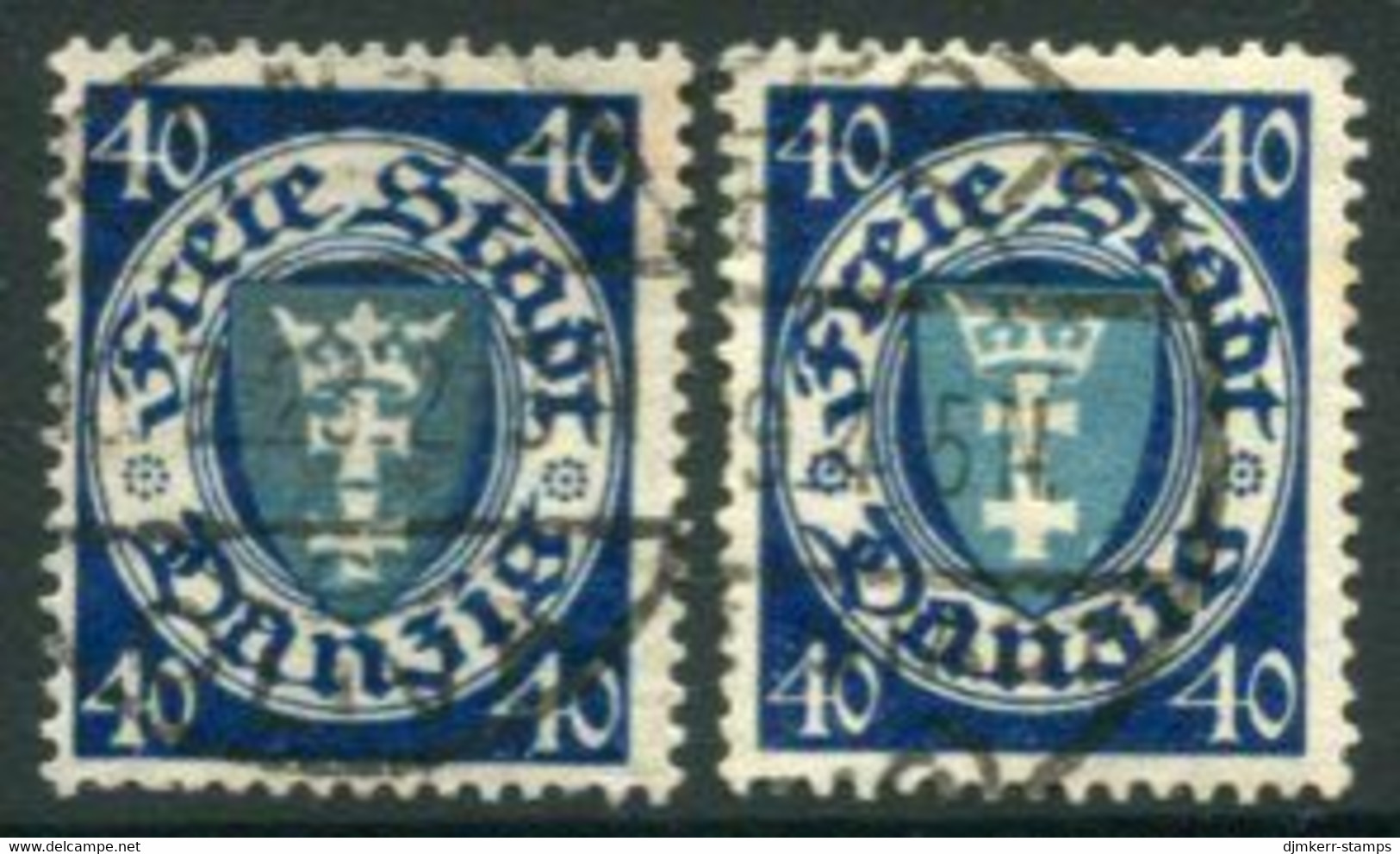 DANZIG 1924 Arms Definitive 40 Pf. In Two Shades, Used.. Michel  Spez..  199xa,xb  €46 - Afgestempeld