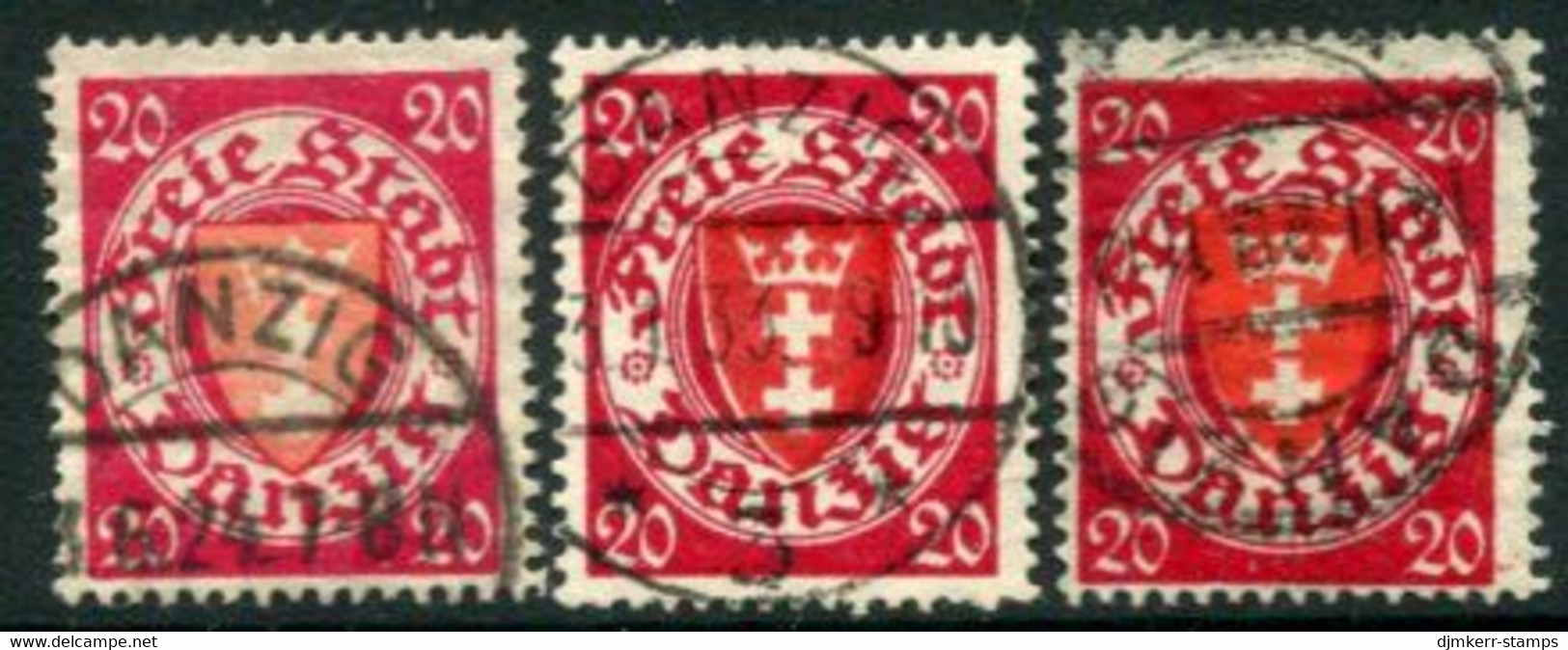 DANZIG 1924 Arms Definitive 20 Pf. In Three Shades, Used.. Michel  Spez..  196xa,xb,xba  €9.30 - Afgestempeld