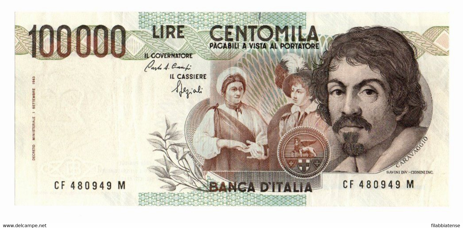 Italia - 100.000 Lire 1993 Caravaggio Varietà Doppia Stampa Sul Retro    ---- - 100000 Lire