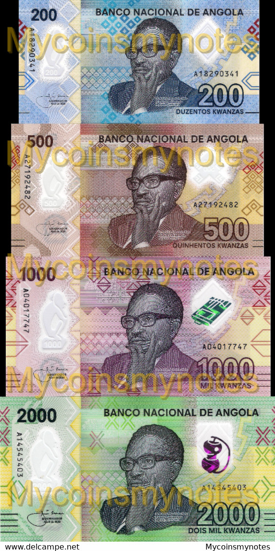 ANGOLA, 200, 500, 1000, 2000, Kwanzas Full Polymer Set , 2020 Prefix A, UNC - Angola