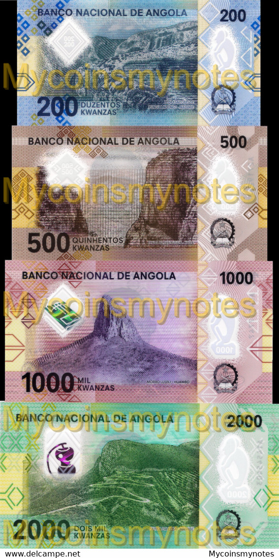 ANGOLA, 200, 500, 1000, 2000, Kwanzas Full Polymer Set , 2020 Prefix A, UNC - Angola