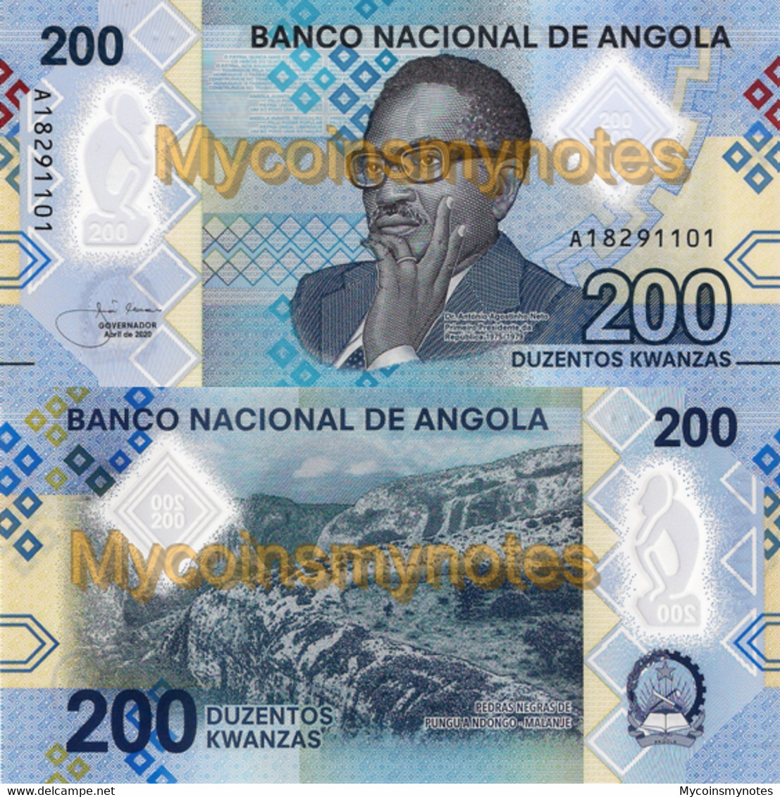 ANGOLA, 200, 500, 1000, 2000, Kwanzas Full Polymer Set , 2020 Prefix A, UNC - Angola