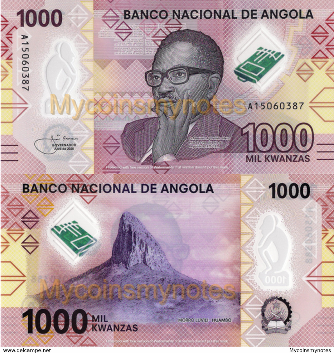 ANGOLA, 200, 500, 1000, 2000, Kwanzas Full Polymer Set , 2020 Prefix A, UNC - Angola