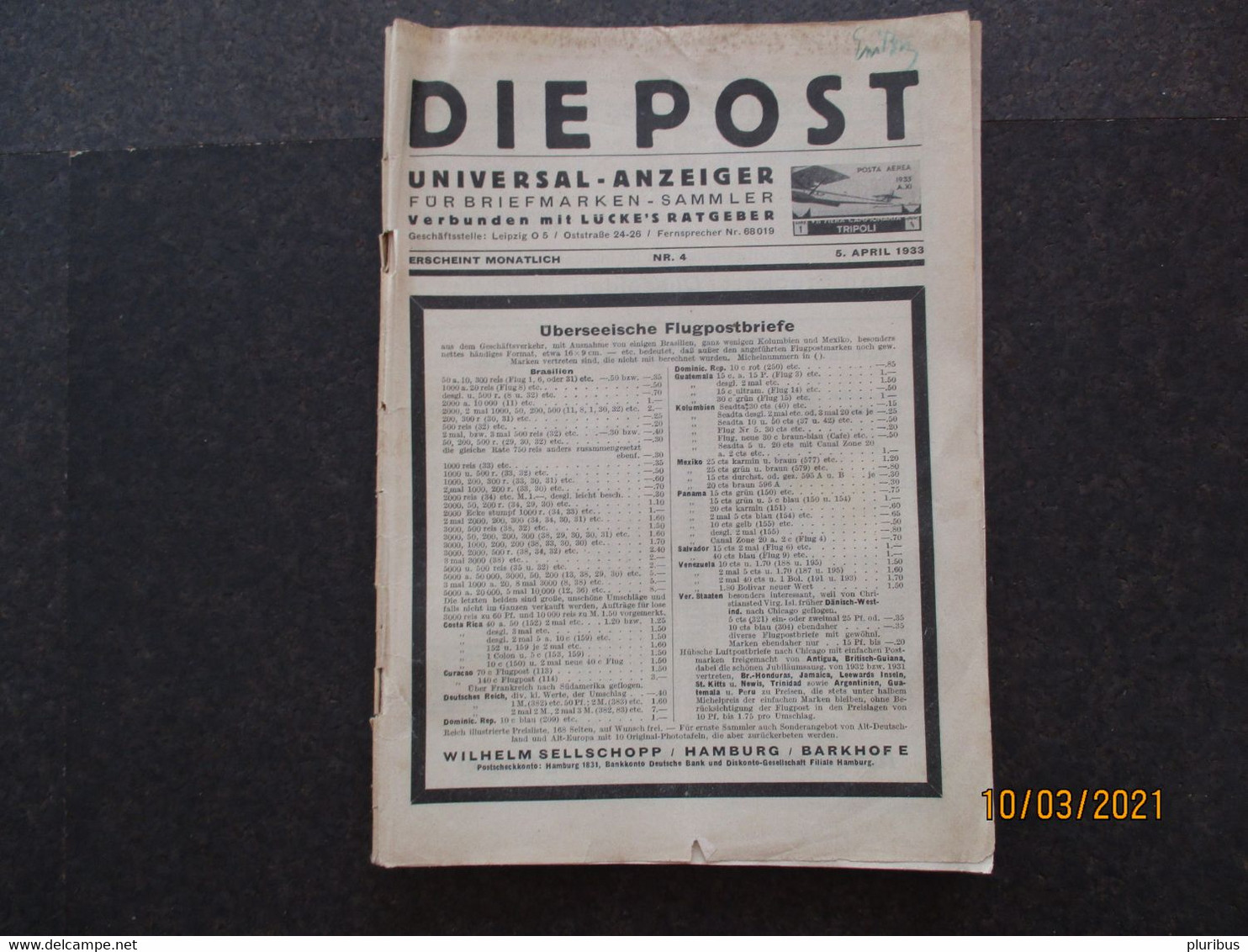 1933 DIE POST UNIVERSAL ANZEIGER FÜR BRIEFMARKEN SAMMLER , LEIPZIG , M - Hobbies & Collections