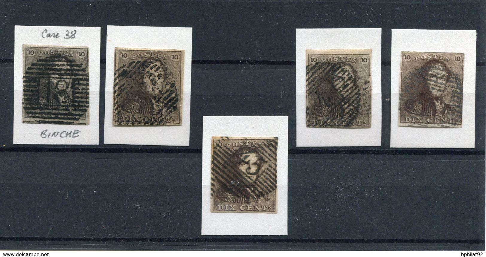 !!! BELGIQUE, LOT DE 5 EXEMPLAIRES SELECTIONNES DU N°1, BELLES NUANCES - 1849 Epaulettes