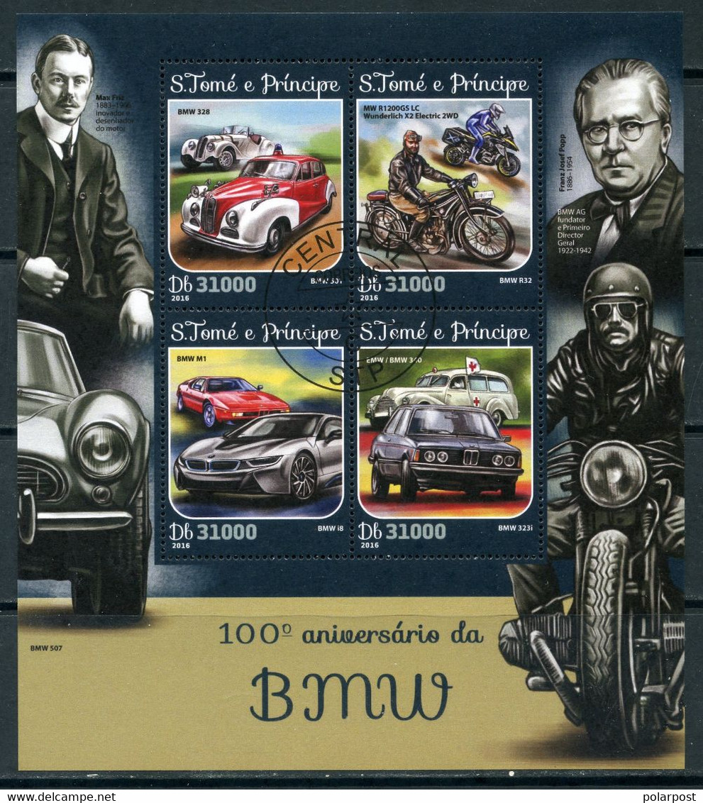 Sao Tome And Principe 2016 ST000 Transport. 100th Anniversary Of BMW. Cars. Motorcycles - Motos