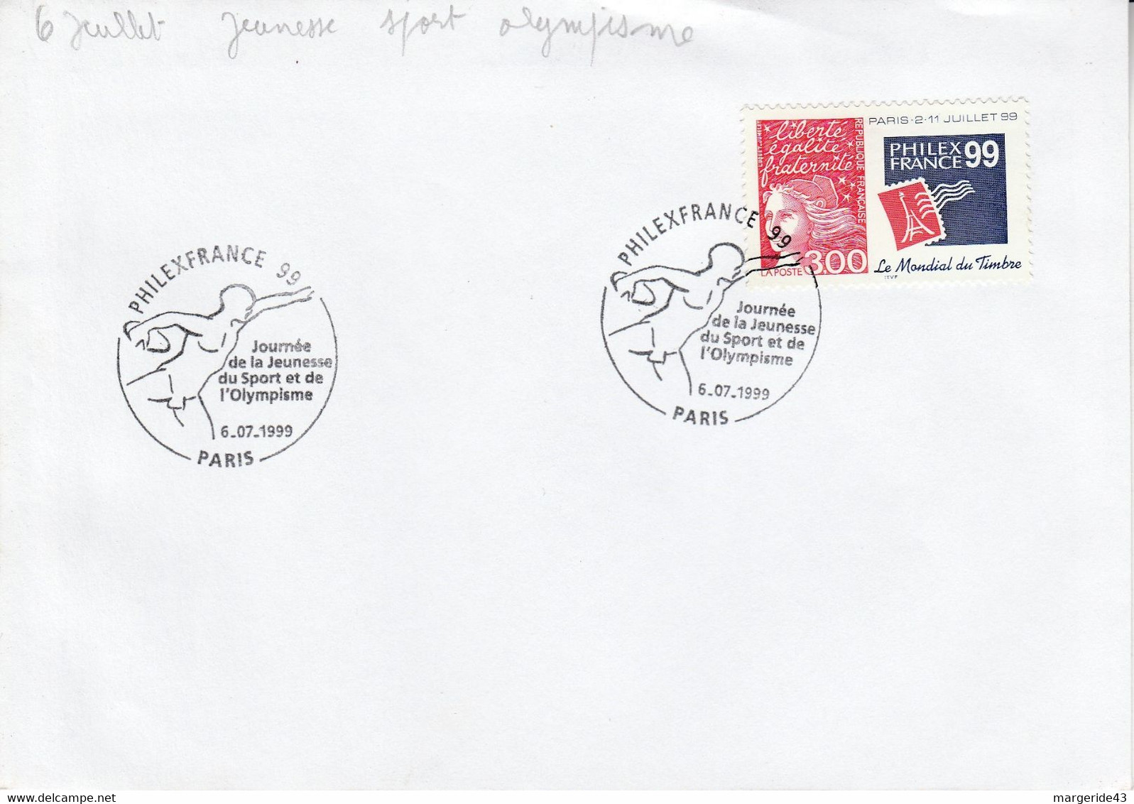 PHILEXFRANCE 99 - JOURNEE DE LA JEUNESSE DU SPORT ET DE L'OLYMPISME - Commemorative Postmarks