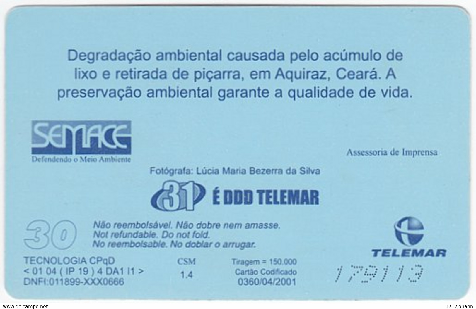 BRASIL P-106 Magnetic Telemar - Landscape, Coast - Used - Brasil