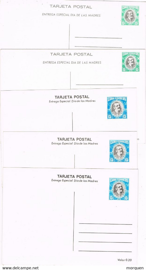 39645. Coleccion 5 Entero Postal CUBA 1975 Y 1978. DIA De Las MADRES. Antonio Maceo. Flores, Rosa - Verzamelingen & Reeksen
