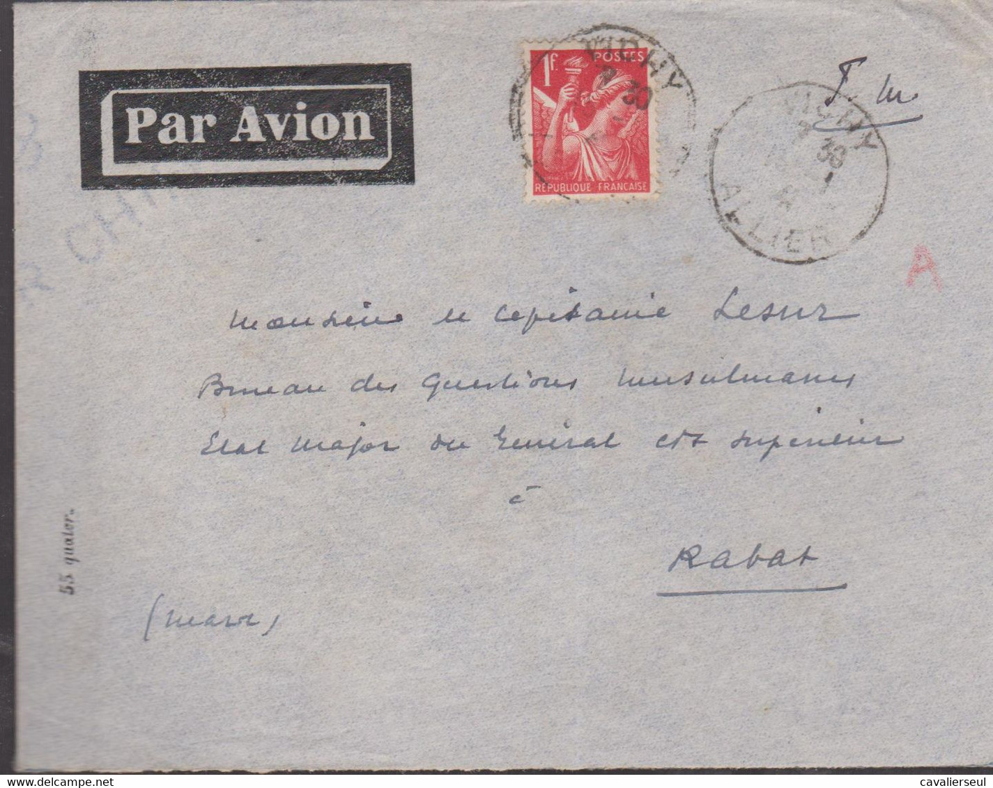 LSC - En Franchise  + 1 FRANC : Taxe AVION - De  VICHY Pour RABAT - Militaire Stempels Vanaf 1900 (buiten De Oorlog)