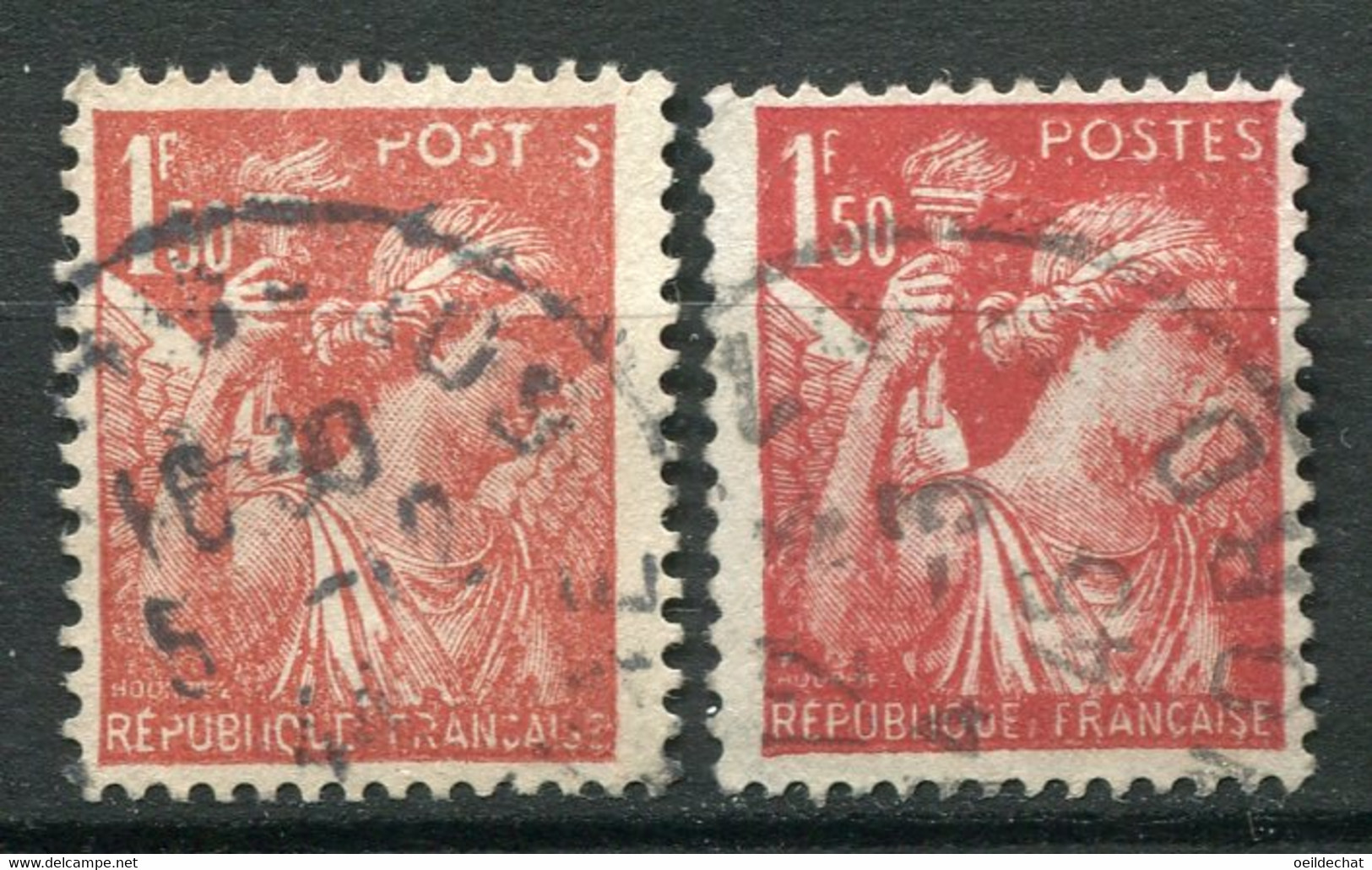 21067 FRANCE N°652l°(Maury) 1F50 Type Iris : Lettres Absentes Et Nuance Brun Clair Au Lieu De Brun-rouge+normal 1944  TB - Used Stamps