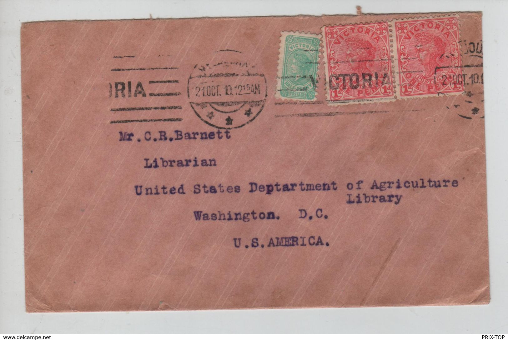 REF3580/ TP Victoria C.Melbourne 1910 Horticultural Pub.Press > USA Arrival Cancellation - Covers & Documents