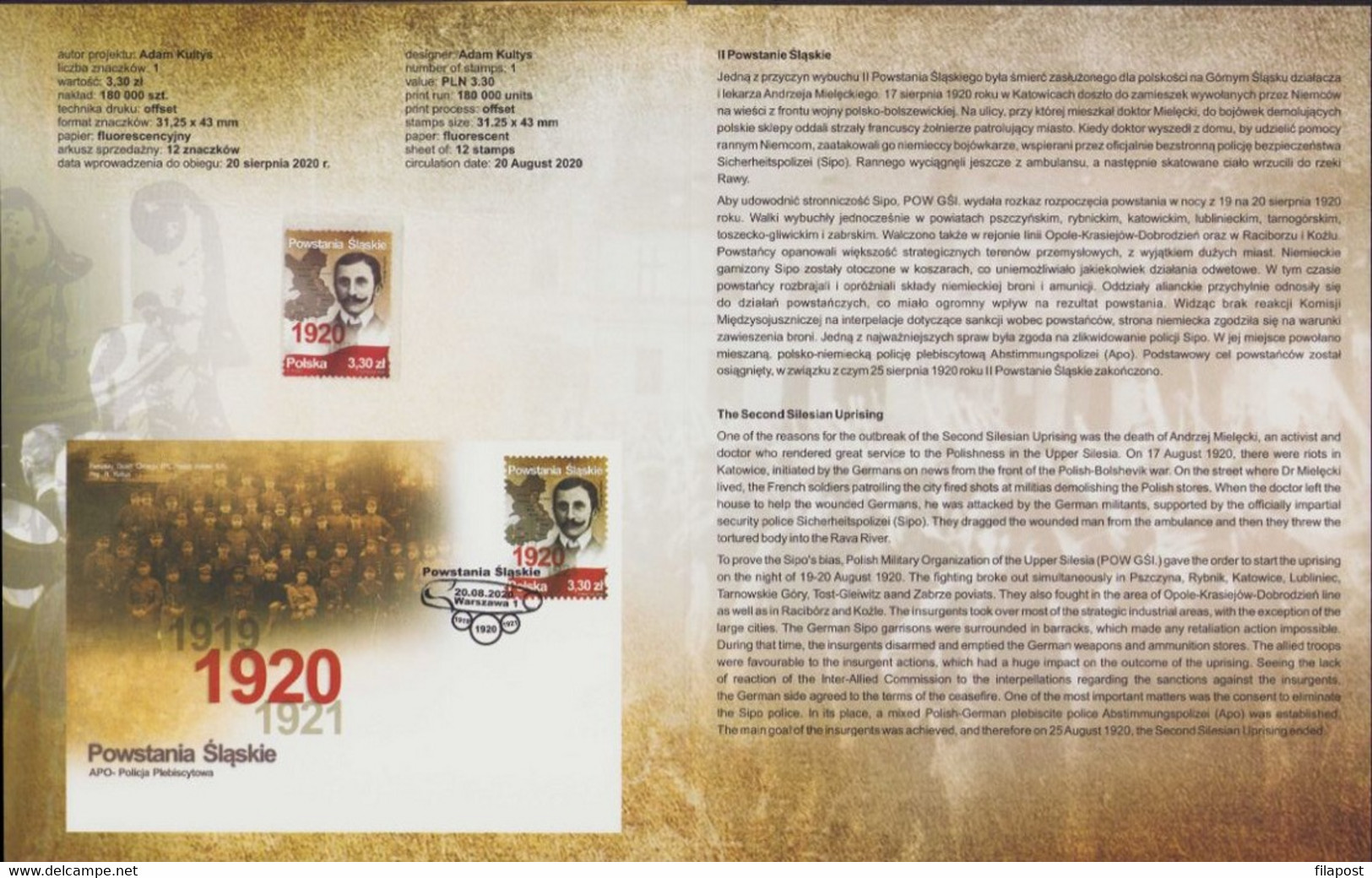 Poland 2020 Souvenir Booklet / Silesian Uprisings 1920, Andrzej Mielecki Activist Doctor / With Stamp MNH**FV - Booklets