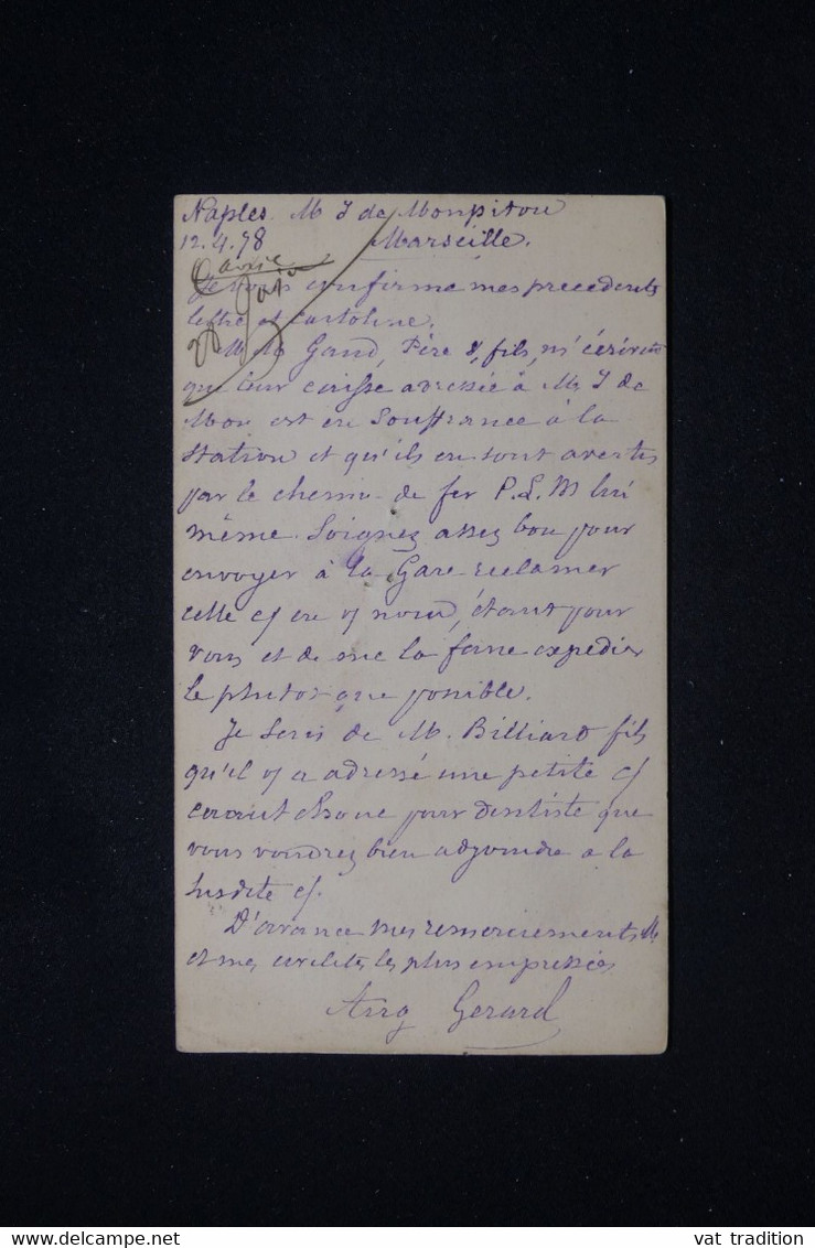 ITALIE - Entier Postal + Complément De Napoli En 1878 Pour La France Avec Cachet Rouge  Italie / Marseille  - L 91323 - Interi Postali