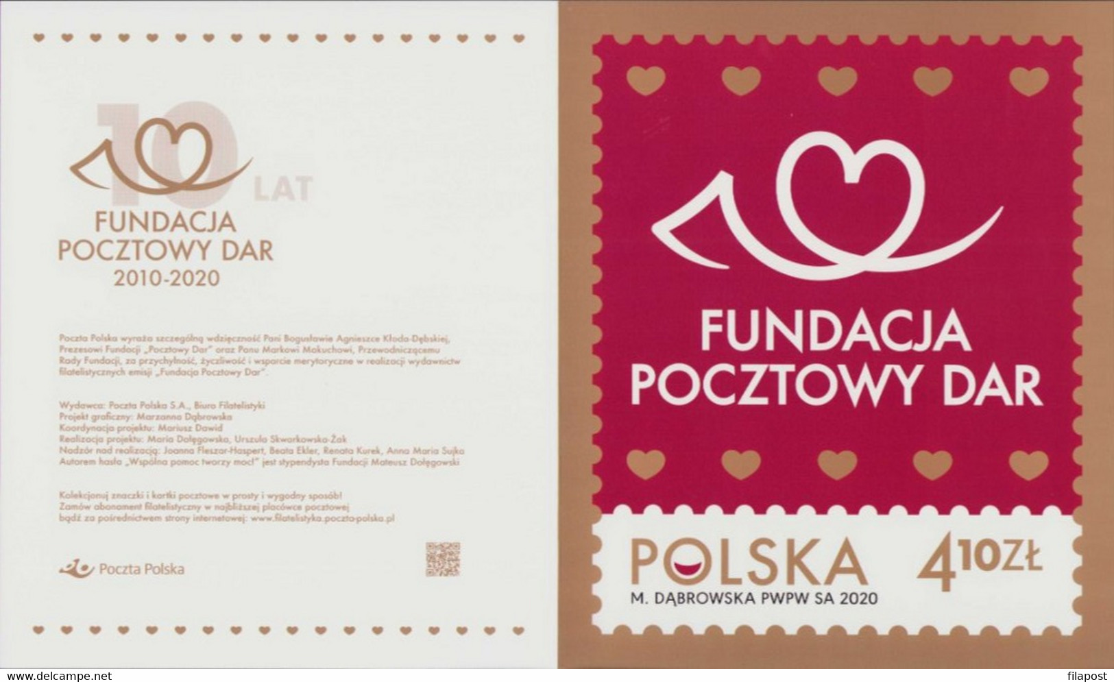 Poland 2020 Souvenir Booklet / The Postal Gift Foundation 10 Years, Heart / Stamp MNH** New! / FV - Libretti