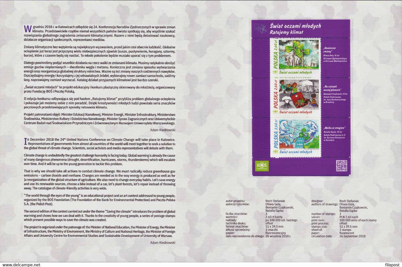 POLAND 2018 Booklet / The World Through The Eyes Of The Young Save The Climate And Planet Paintings / Block MNH**FV - Markenheftchen