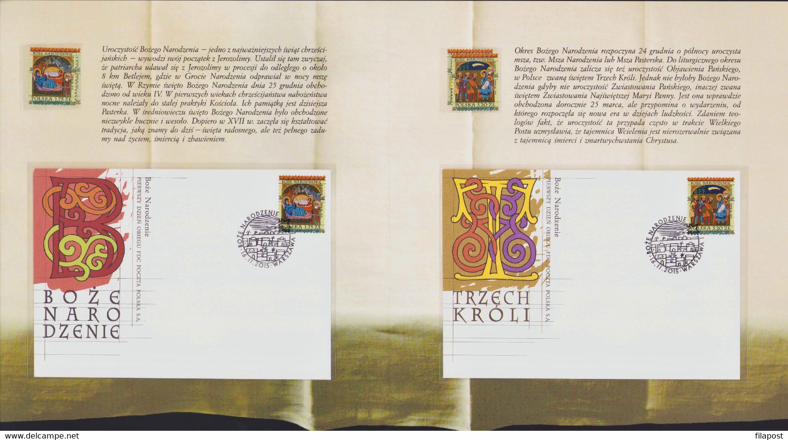 2015 Poland Booklet / Christmas Holy Family In The Nativity Christian Holidays Jerusalem / 3 FDC + 3 Stamps MNH**FV - Carnets
