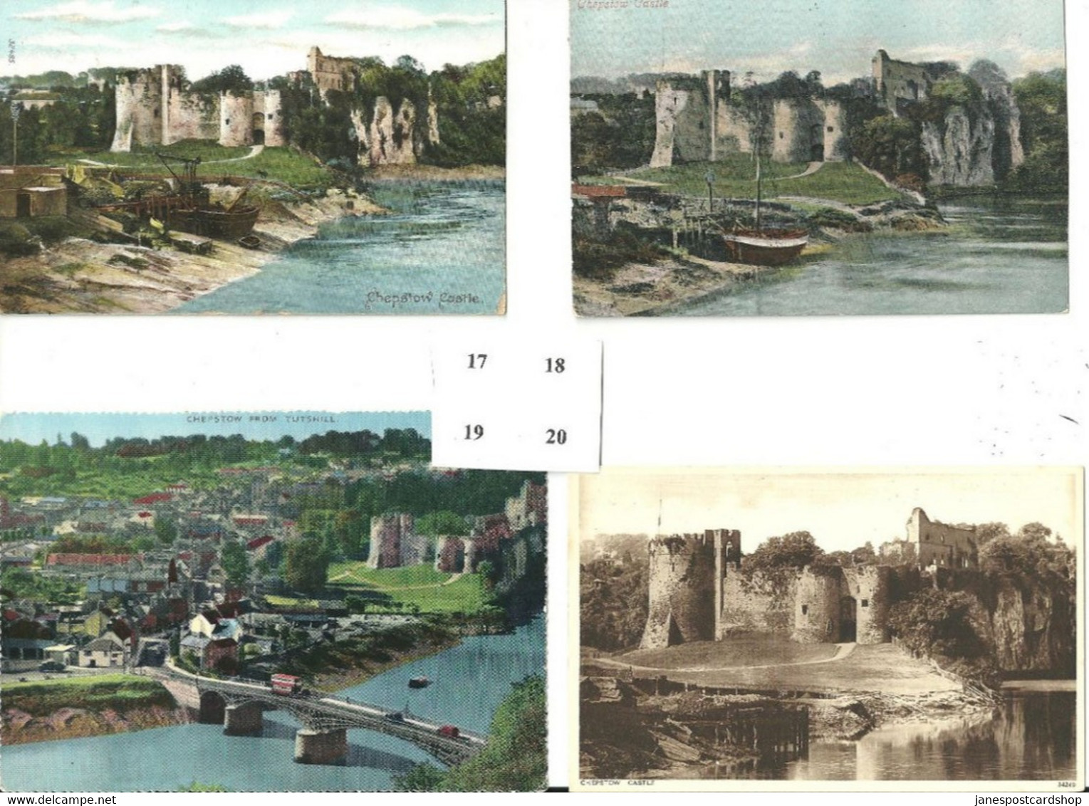 FOUR POSTCARDS - CHEPSTOW CASTLE - COLOURED AND SEPIA - Montgomeryshire