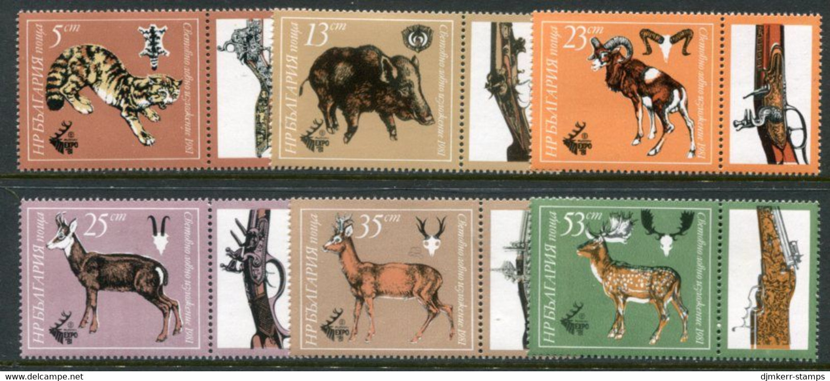 BULGARIA 1981 Hunting Exhibition  MNH / **.  Michel 2996-3001 Zf - Unused Stamps
