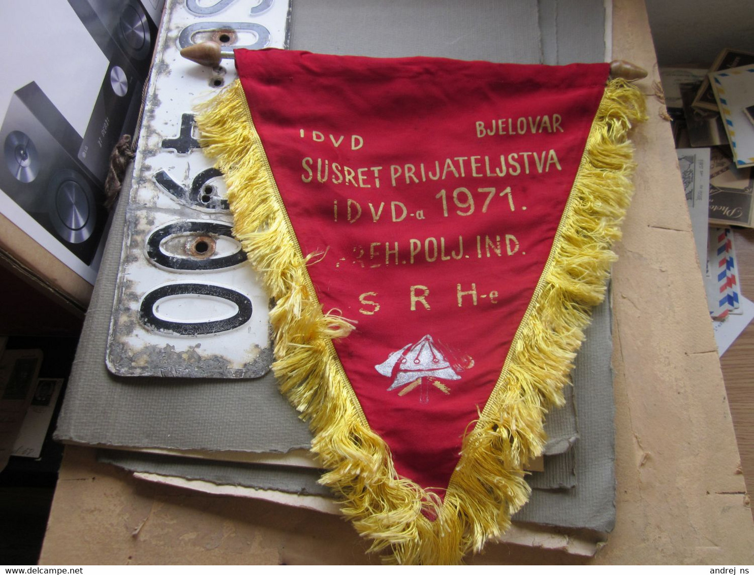 Firefighters Old Flag Bjelovar Susrte Pjiljateljstva SRH 1971 - Pompiers