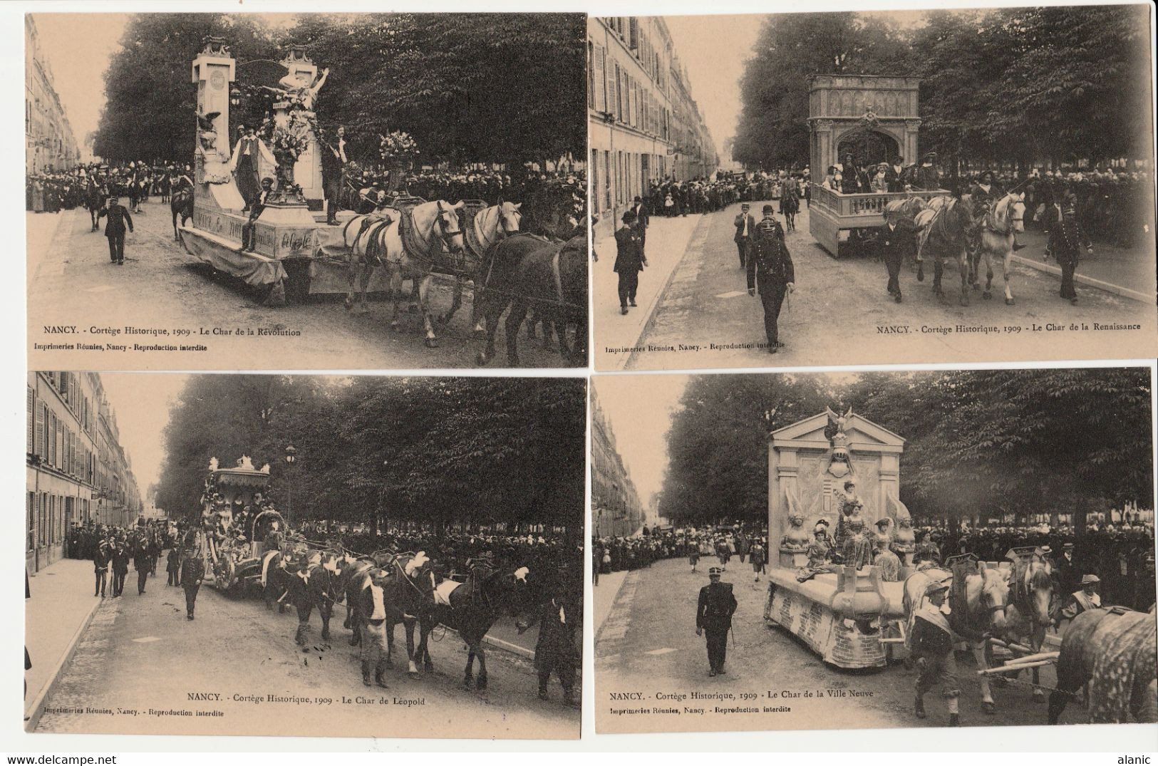 MEURTHE Et MOSELLE - NANCY - Cortège Historique, 1909 - 4 CPA NON CIRCULEE  CHARS(Détail Dans Description) - Manifestazioni