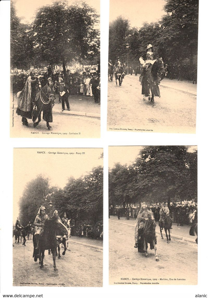 MEURTHE Et MOSELLE - NANCY - Cortège Historique, 1909 -8 CPA NON CIRCULEE  SOUVERAINS ET PERSON(Détail Dans Description) - Manifestazioni