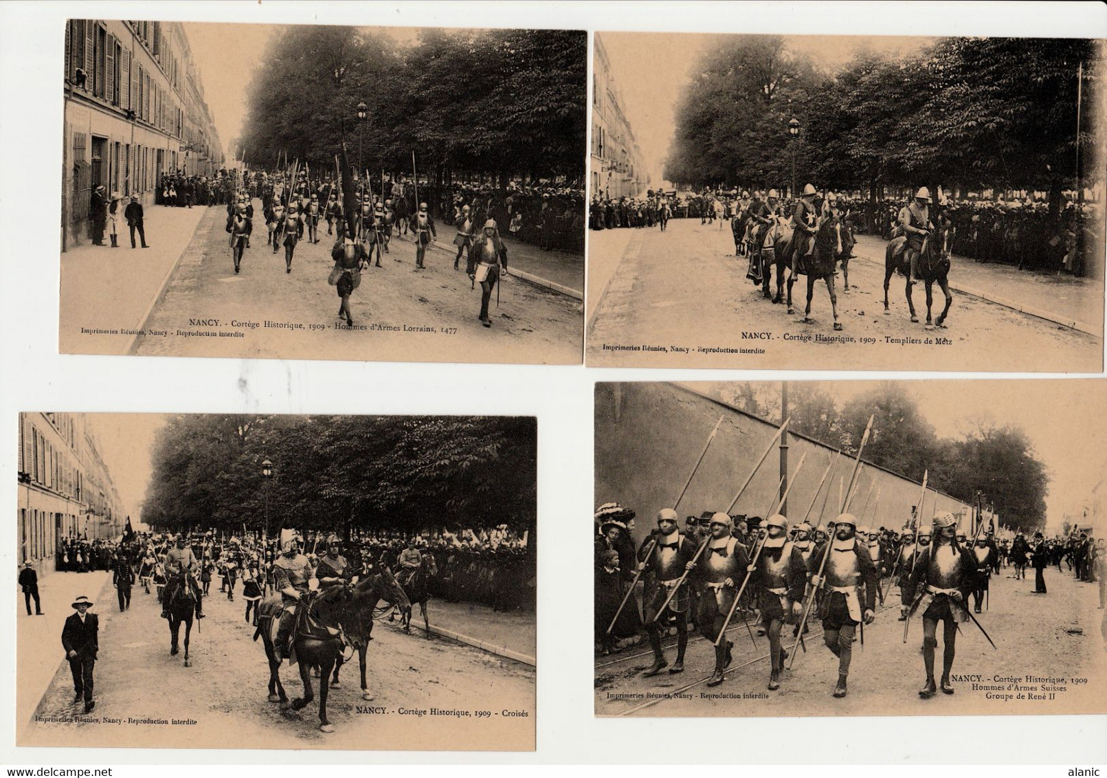MEURTHE Et MOSELLE - NANCY - Cortège Historique, 1909 -4 CPA NON CIRCULEES  TROUPES(Détail Dans Description) - Manifestazioni