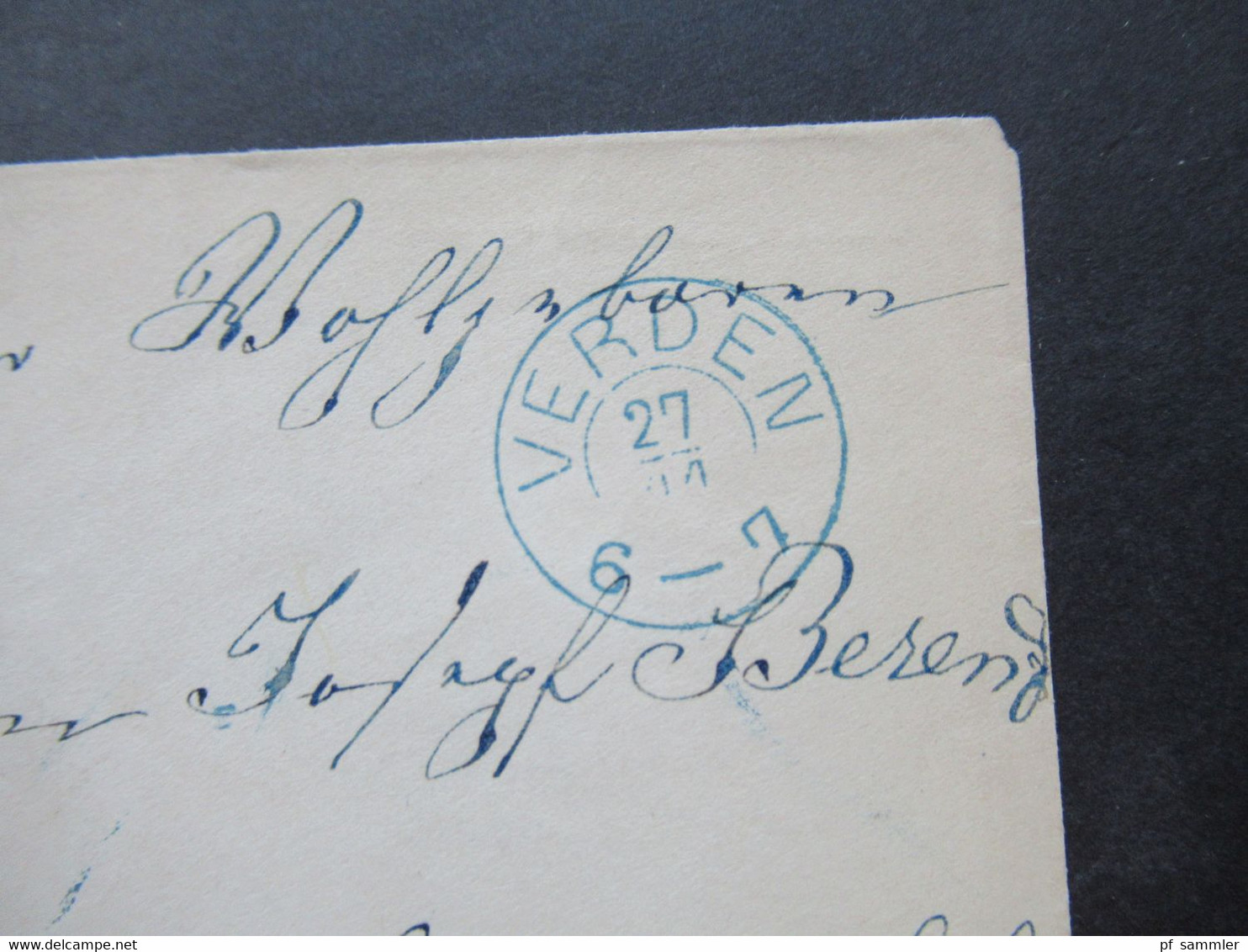 Altdeutschland Hannover GA Umschlag 27.11.1859 (?) Blauer Stempel K2 Verden Nach Hannover Holzmarkt - Hanover