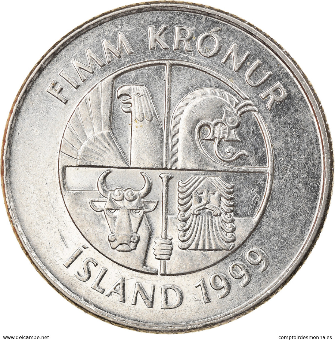 Monnaie, Iceland, 5 Kronur, 1999, TB+, Nickel Plated Steel, KM:28a - Islande