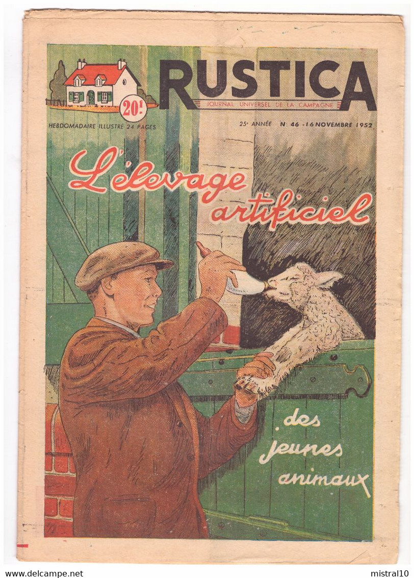 RUSTICA. 1952. N°46. L'élevage Artificiel Des Jeunes Animaux - Tuinieren