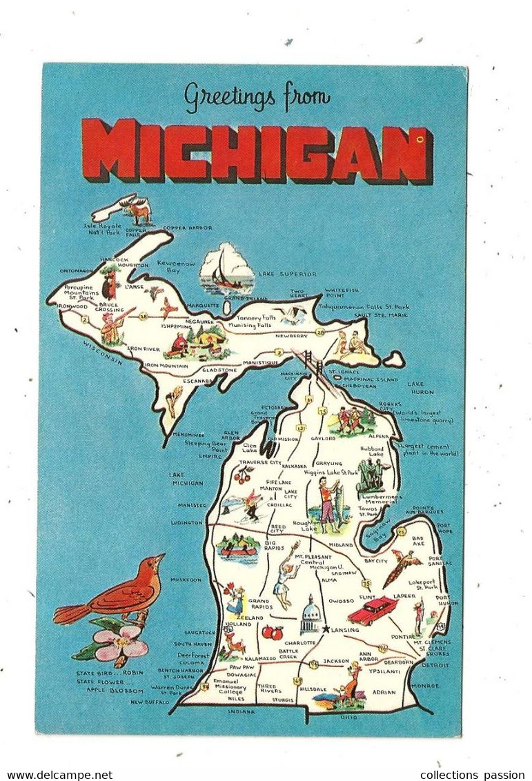 JC , G , Cp , Etats Unis , MI , Greetings From MICHIGAN , Vierge - Sonstige & Ohne Zuordnung