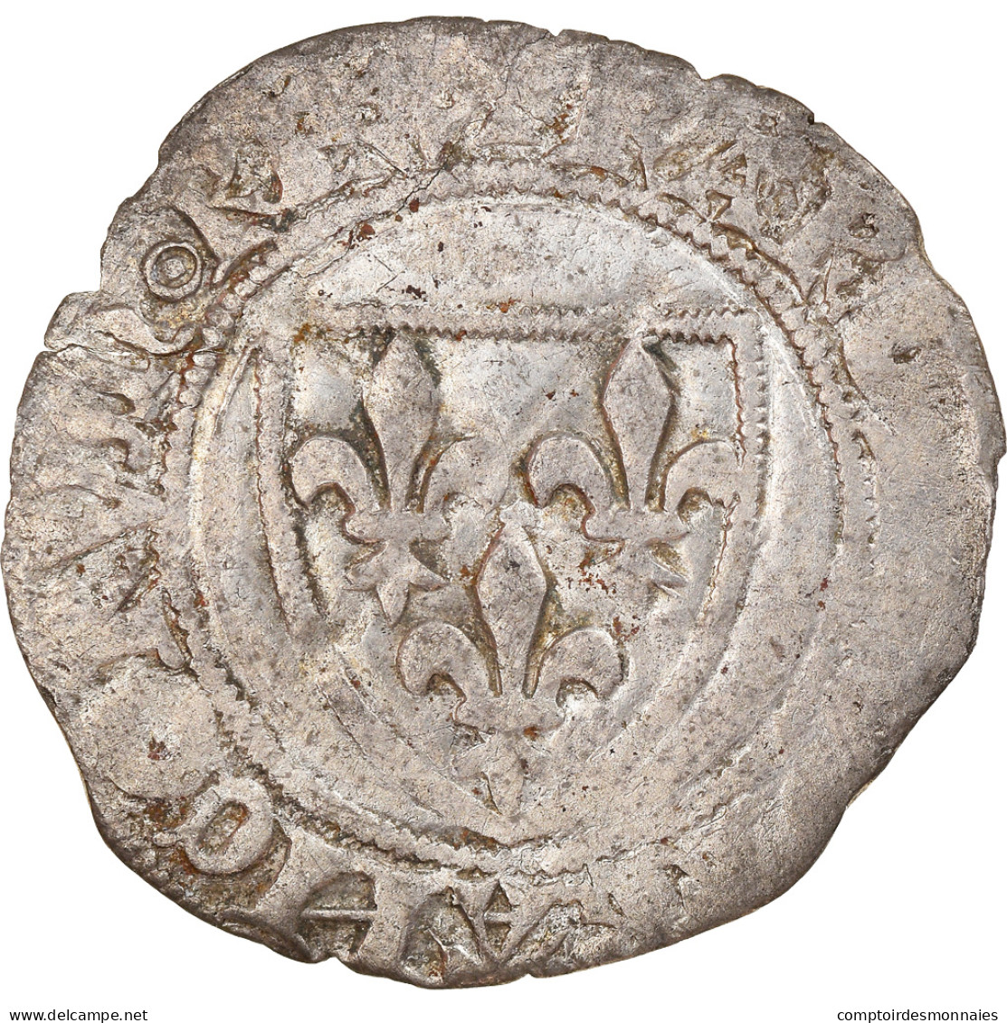 Monnaie, France, Charles VI, 1/2 Guénar, Atelier Incertain, TB+, Billon - 1380-1422 Charles VI The Beloved