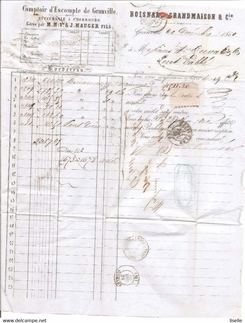 MANCHE (48) LAC De GRANVILLE OBLI PC 1441  Sur  NAP 16 Pour PONT L'ABBE LAMBOUR - 1849-1876: Periodo Classico